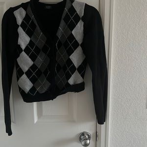 Black and white fashion checkered cardigan bottom up